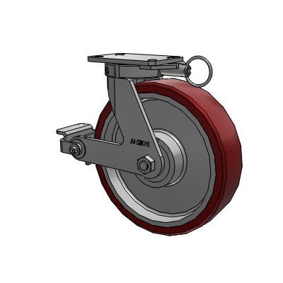 310 Series Top Plate Swivel Caster with 12 x 3 Maroon Tread on Aluminum Core AK - Crown Polyurethane (Aluminum Core) wheel and Poly Cam Brake (P)