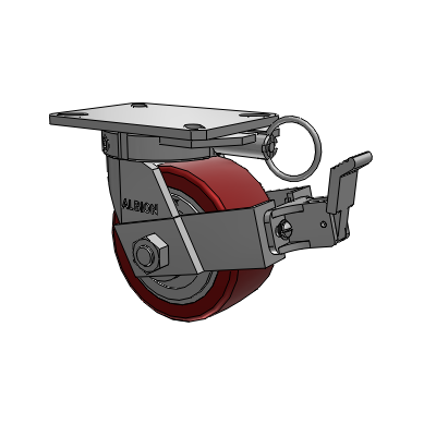 310 Series Top Plate Swivel Caster with 6 x 3 Maroon Tread on Aluminum Core AK - Crown Polyurethane (Aluminum Core) wheel and Face Contact Brake (FBB)