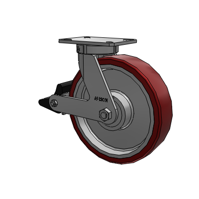 310 Series Top Plate Swivel Caster with 12 x 3 Maroon Tread on Aluminum Core AK - Crown Polyurethane (Aluminum Core) wheel and Poly Lock Brake (PLB)