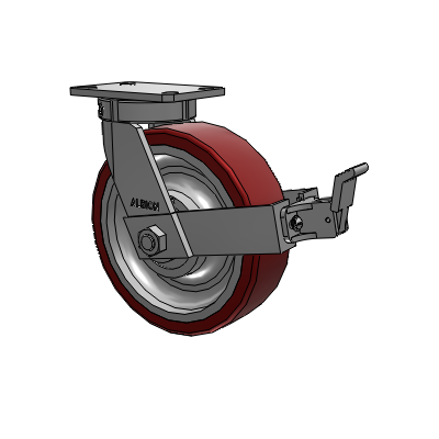 310 Series Top Plate Swivel Caster with 10 x 3 Maroon Tread on Aluminum Core AK - Crown Polyurethane (Aluminum Core) wheel and Face Contact Brake (FBB)