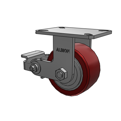 310 Series Top Plate Rigid Caster with 6 x 3 Maroon Tread on Aluminum Core AK - Crown Polyurethane (Aluminum Core) wheel and Poly Cam Brake (P)