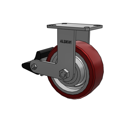 310 Series Top Plate Rigid Caster with 8 x 3 Maroon Tread on Aluminum Core AK - Crown Polyurethane (Aluminum Core) wheel and Poly Lock Brake (PLB)