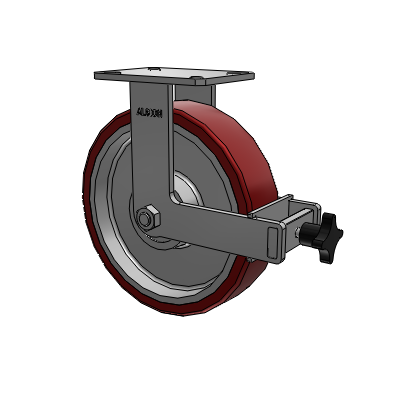 310 Series Top Plate Rigid Caster with 12 x 3 Maroon Tread on Aluminum Core AK - Crown Polyurethane (Aluminum Core) wheel and Face Brake (F)