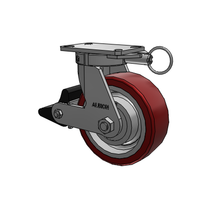 310 Series Top Plate Swivel Caster with 8 x 3 Maroon Tread on Aluminum Core AK - Crown Polyurethane (Aluminum Core) wheel and Poly Lock Brake (PLB)