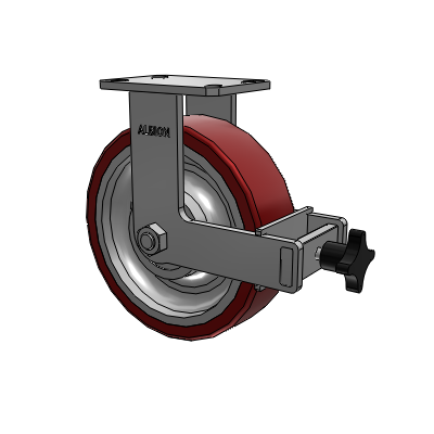 310 Series Top Plate Rigid Caster with 10 x 3 Maroon Tread on Aluminum Core AK - Crown Polyurethane (Aluminum Core) wheel and Face Brake (F)