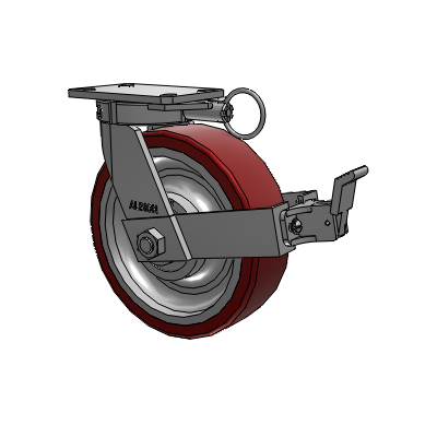 310 Series Top Plate Swivel Caster with 10 x 3 Maroon Tread on Aluminum Core AK - Crown Polyurethane (Aluminum Core) wheel and Face Contact Brake (FBB)