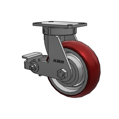 310 Series Top Plate Swivel Caster with 8 x 3 Maroon Tread on Aluminum Core AX - Round Polyurethane (Aluminum Core) wheel and Poly Cam Brake (P)