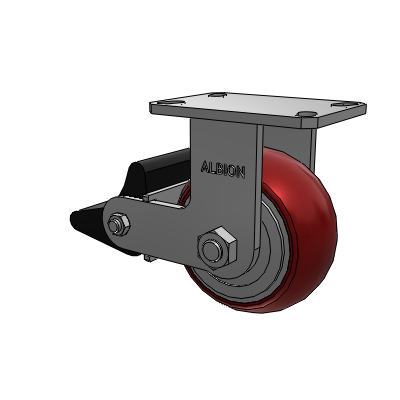 310 Series Top Plate Rigid Caster with 6 x 3 Maroon Tread on Aluminum Core AX - Round Polyurethane (Aluminum Core) wheel and Poly Lock Brake (PLB)