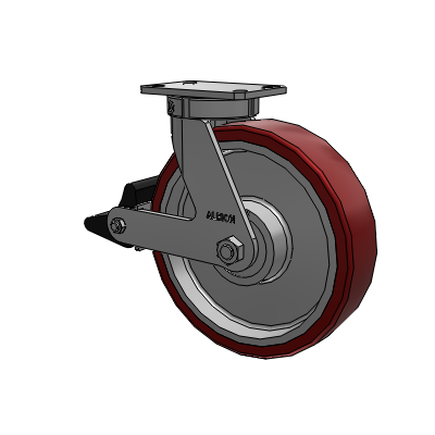 310 Series Top Plate Swivel Caster with 12 x 3 Maroon Tread on Aluminum Core AK - Crown Polyurethane (Aluminum Core) wheel and Poly Lock Brake (PLB)