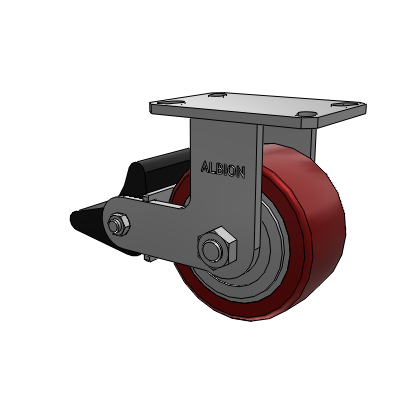 310 Series Top Plate Rigid Caster with 6 x 3 Maroon Tread on Aluminum Core AK - Crown Polyurethane (Aluminum Core) wheel and Poly Lock Brake (PLB)