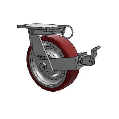 310 Series Top Plate Swivel Caster with 10 x 3 Maroon Tread on Aluminum Core AK - Crown Polyurethane (Aluminum Core) wheel and Face Contact Brake (FBB)