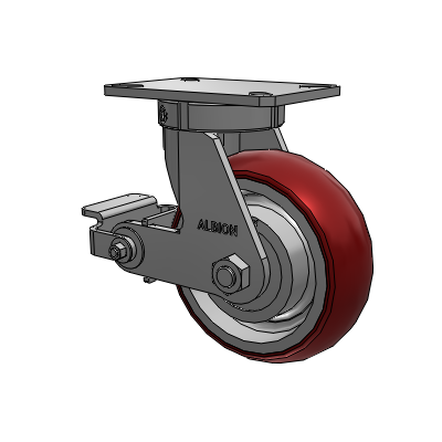 310 Series Top Plate Swivel Caster with 8 x 3 Maroon Tread on Aluminum Core AX - Round Polyurethane (Aluminum Core) wheel and Poly Cam Brake (P)