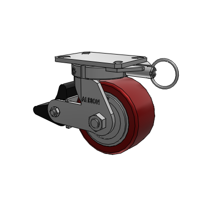 Roulette pivotante à plaque supérieure de la série 310, avec bande de roulement marron 6 x 3 sur noyau en aluminium AK – Roue Crown en polyuréthane (noyau en aluminium) et frein Poly Lock (PLB)