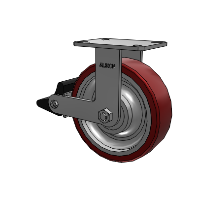 310 Series Top Plate Rigid Caster with 10 x 3 Maroon Tread on Aluminum Core AK - Crown Polyurethane (Aluminum Core) wheel and Poly Lock Brake (PLB)