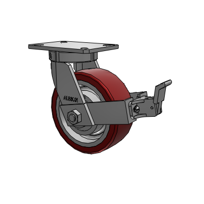 310 Series Top Plate Swivel Caster with 8 x 3 Maroon Tread on Aluminum Core AK - Crown Polyurethane (Aluminum Core) wheel and Face Contact Brake (FBB)