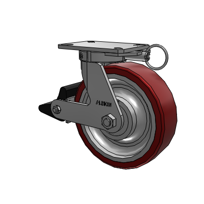310 Series Top Plate Swivel Caster with 10 x 3 Maroon Tread on Aluminum Core AK - Crown Polyurethane (Aluminum Core) wheel and Poly Lock Brake (PLB)
