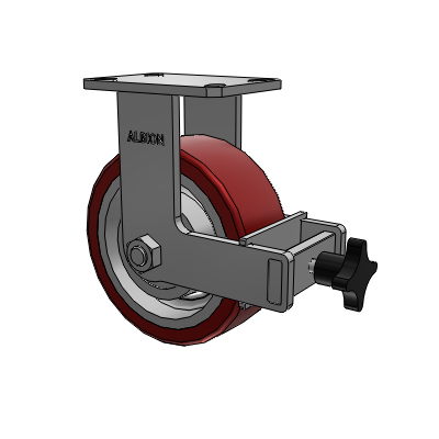 310 Series Top Plate Rigid Caster with 8 x 3 Maroon Tread on Aluminum Core AK - Crown Polyurethane (Aluminum Core) wheel and Face Brake (F)