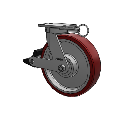 310 Series Top Plate Swivel Caster with 12 x 3 Maroon Tread on Aluminum Core AK - Crown Polyurethane (Aluminum Core) wheel and Poly Lock Brake (PLB)