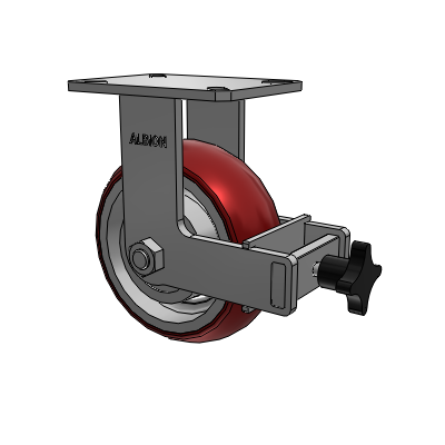 310 Series Top Plate Rigid Caster with 8 x 3 Maroon Tread on Aluminum Core AX - Round Polyurethane (Aluminum Core) wheel and Face Brake (F)