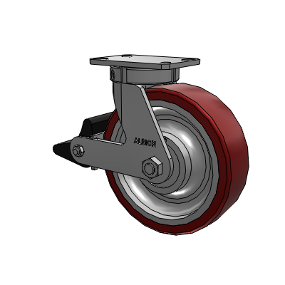 310 Series Top Plate Swivel Caster with 10 x 3 Maroon Tread on Aluminum Core AK - Crown Polyurethane (Aluminum Core) wheel and Poly Lock Brake (PLB)