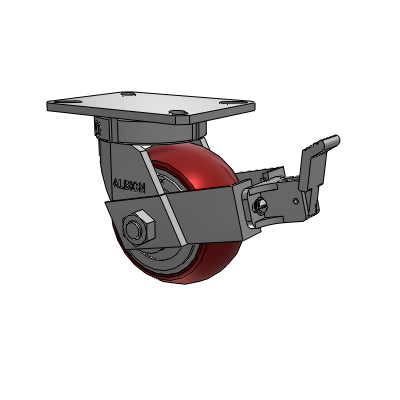 310 Series Top Plate Swivel Caster with 6 x 3 Maroon Tread on Aluminum Core AX - Round Polyurethane (Aluminum Core) wheel and Face Contact Brake (FBB)