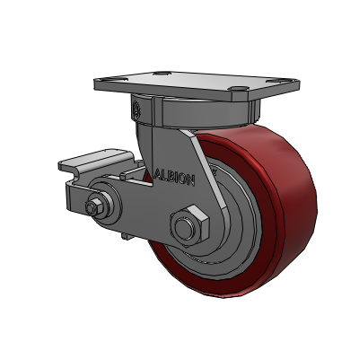 310 Series Top Plate Swivel Caster with 6 x 3 Maroon Tread on Aluminum Core AK - Crown Polyurethane (Aluminum Core) wheel and Poly Cam Brake (P)