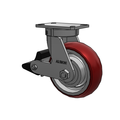 310 Series Top Plate Swivel Caster with 8 x 3 Maroon Tread on Aluminum Core AX - Round Polyurethane (Aluminum Core) wheel and Poly Lock Brake (PLB)