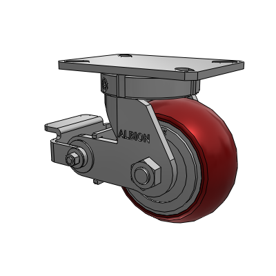 310 Series Top Plate Swivel Caster with 6 x 3 Maroon Tread on Aluminum Core AX - Round Polyurethane (Aluminum Core) wheel and Poly Cam Brake (P)