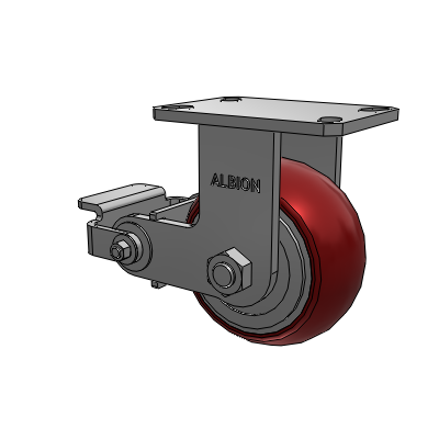 310 Series Top Plate Rigid Caster with 6 x 3 Maroon Tread on Aluminum Core AX - Round Polyurethane (Aluminum Core) wheel and Poly Cam Brake (P)