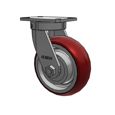 310 Series Top Plate Swivel Caster with 8 x 3 Maroon Tread on Aluminum Core AX - Round Polyurethane (Aluminum Core) wheel