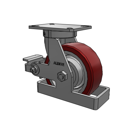 310 Series Top Plate Swivel Caster with 8 x 3 Maroon Tread on Aluminum Core AK - Crown Polyurethane (Aluminum Core) wheel and Poly Cam Brake (P)
