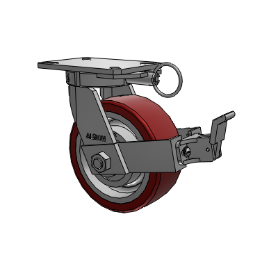 310 Series Top Plate Swivel Caster with 8 x 3 Maroon Tread on Aluminum Core AK - Crown Polyurethane (Aluminum Core) wheel and Face Contact Brake (FBB)
