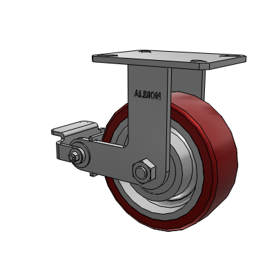 310 Series Top Plate Rigid Caster with 8 x 3 Maroon Tread on Aluminum Core AK - Crown Polyurethane (Aluminum Core) wheel and Poly Cam Brake (P)