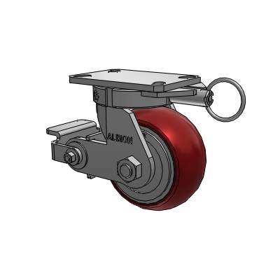 310 Series Top Plate Swivel Caster with 6 x 3 Maroon Tread on Aluminum Core AX - Round Polyurethane (Aluminum Core) wheel and Poly Cam Brake (P)