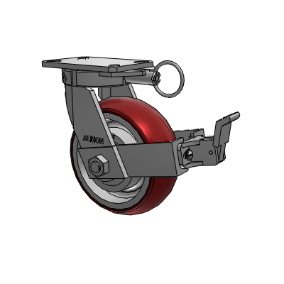 310 Series Top Plate Swivel Caster with 8 x 3 Maroon Tread on Aluminum Core AX - Round Polyurethane (Aluminum Core) wheel and Face Contact Brake (FBB)