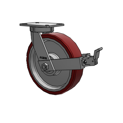 310 Series Top Plate Swivel Caster with 12 x 3 Maroon Tread on Aluminum Core AK - Crown Polyurethane (Aluminum Core) wheel and Face Contact Brake (FBB)