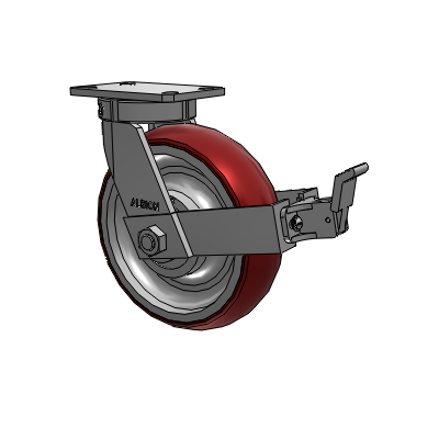 310 Series Top Plate Swivel Caster with 10 x 3 Maroon Tread on Aluminum Core AX - Round Polyurethane (Aluminum Core) wheel and Face Contact Brake (FBB)
