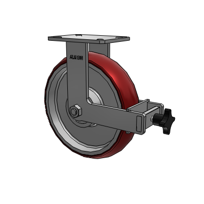 310 Series Top Plate Rigid Caster with 12 x 3 Maroon Tread on Aluminum Core AX - Round Polyurethane (Aluminum Core) wheel and Face Brake (F)