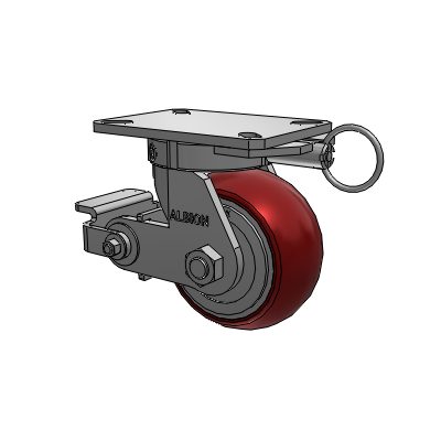 310 Series Top Plate Swivel Caster with 6 x 3 Maroon Tread on Aluminum Core AX - Round Polyurethane (Aluminum Core) wheel and Poly Cam Brake (P)
