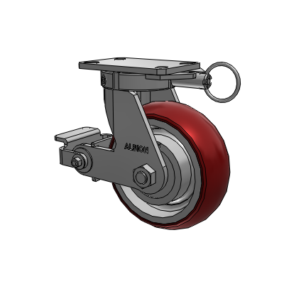 310 Series Top Plate Swivel Caster with 8 x 3 Maroon Tread on Aluminum Core AX - Round Polyurethane (Aluminum Core) wheel and Poly Cam Brake (P)