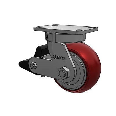 310 Series Top Plate Swivel Caster with 6 x 3 Maroon Tread on Aluminum Core AX - Round Polyurethane (Aluminum Core) wheel and Poly Lock Brake (PLB)