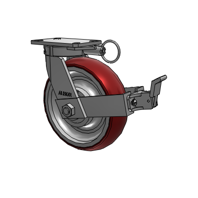 310 Series Top Plate Swivel Caster with 10 x 3 Maroon Tread on Aluminum Core AX - Round Polyurethane (Aluminum Core) wheel and Face Contact Brake (FBB)