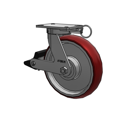 310 Series Top Plate Swivel Caster with 12 x 3 Maroon Tread on Aluminum Core AX - Round Polyurethane (Aluminum Core) wheel and Poly Lock Brake (PLB)