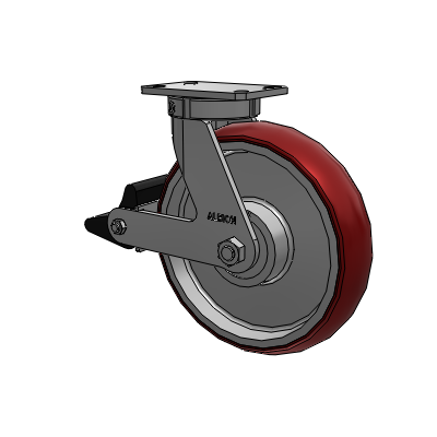 310 Series Top Plate Swivel Caster with 12 x 3 Maroon Tread on Aluminum Core AX - Round Polyurethane (Aluminum Core) wheel and Poly Lock Brake (PLB)
