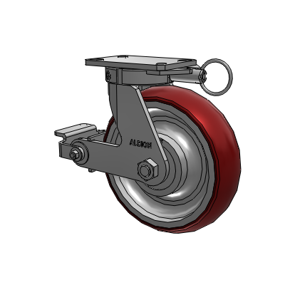 310 Series Top Plate Swivel Caster with 10 x 3 Maroon Tread on Aluminum Core AX - Round Polyurethane (Aluminum Core) wheel and Poly Cam Brake (P)