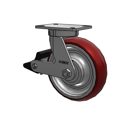 310 Series Top Plate Swivel Caster with 10 x 3 Maroon Tread on Aluminum Core AX - Round Polyurethane (Aluminum Core) wheel and Poly Lock Brake (PLB)