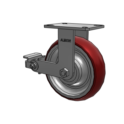 310 Series Top Plate Rigid Caster with 10 x 3 Maroon Tread on Aluminum Core AX - Round Polyurethane (Aluminum Core) wheel and Poly Cam Brake (P)