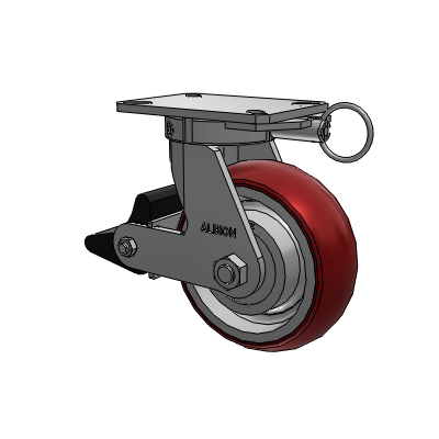 310 Series Top Plate Swivel Caster with 8 x 3 Maroon Tread on Aluminum Core AX - Round Polyurethane (Aluminum Core) wheel and Poly Lock Brake (PLB)