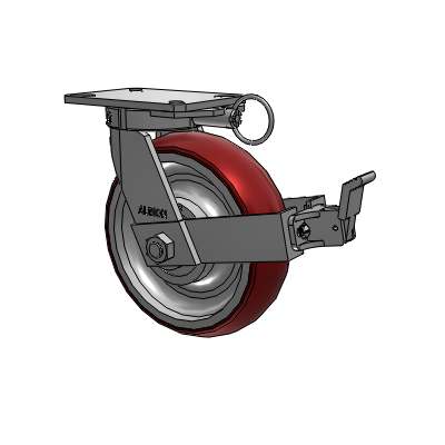 310 Series Top Plate Swivel Caster with 10 x 3 Maroon Tread on Aluminum Core AX - Round Polyurethane (Aluminum Core) wheel and Face Contact Brake (FBB)