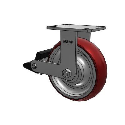 310 Series Top Plate Rigid Caster with 10 x 3 Maroon Tread on Aluminum Core AX - Round Polyurethane (Aluminum Core) wheel and Poly Lock Brake (PLB)